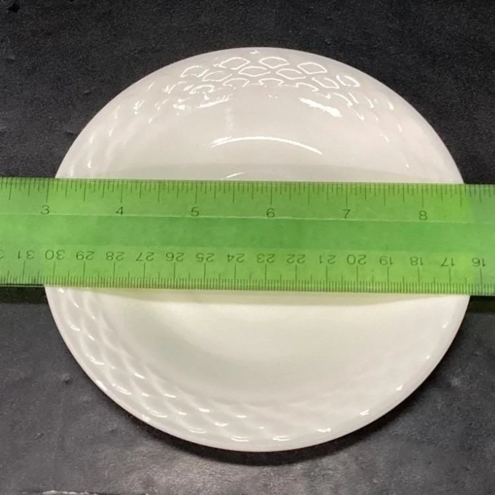 Anchor Hocking Fish Scale Ivory‎ White Basketweave Saucers, Set Of 2, Uranium